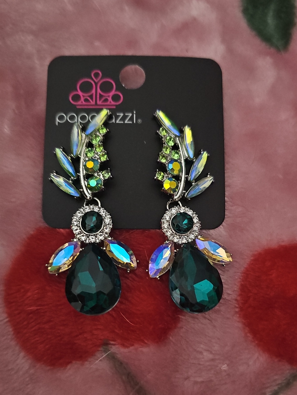 paparazzi Emerald Teal Crystal Drop Earrings with Iridescent Accents